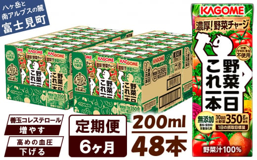 【定期便 6ヶ月】 カゴメ 野菜一日これ一本 48本×6回 【 野菜ジュース 紙パック 定期便 1日分の野菜 野菜100％ 飲料類 ドリンク 備蓄 長期保存 防災 無添加 砂糖不使用 甘味料不使用 食塩不使用 栄養強化剤不使用 かごめ kagome KAGOME 長野県 富士見町 】 1251673 - 長野県富士見町