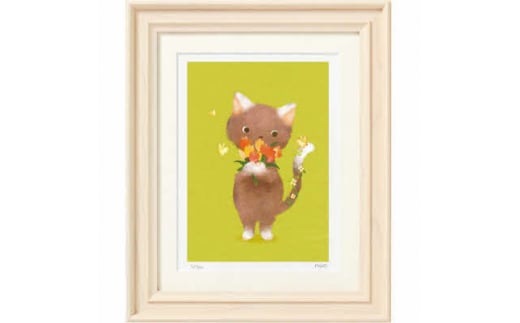 イラスト作家「菜生」アートフレーム〈春とねこ〉猫【1508180】
