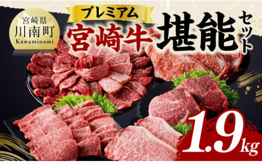 宮崎牛 堪能セット 【プレミアム】 合計1.9kg【 肉 牛肉 国産 宮崎県産 黒毛和牛 和牛 ロースステーキ カルビ 】