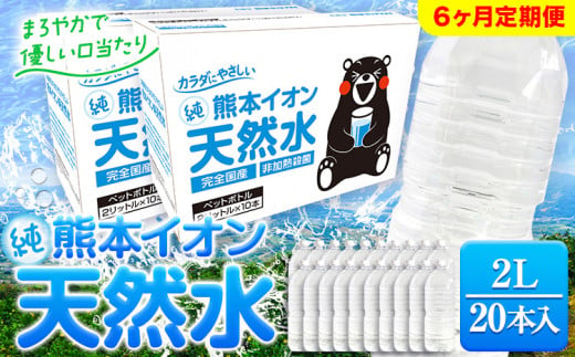 【6ヶ月定期便】熊本イオン純天然水 ラベルレス 2L×20本 《申込み翌月から発送)》2l 水 飲料水 ナチュラルミネラルウォーター 熊本県 玉名郡 玉東町 完全国産 天然水 くまモン パッケージ 1411335 - 熊本県玉東町