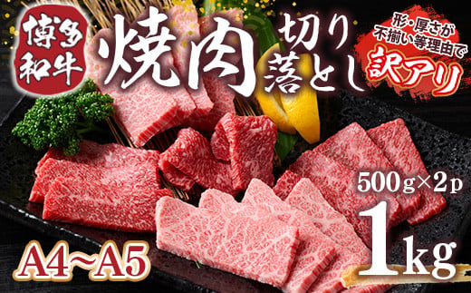 訳あり!【A4～A5】博多和牛焼肉切り落とし(肩ロース・バラ)　1kg(500g×2p)　AO040 976722 - 福岡県粕屋町