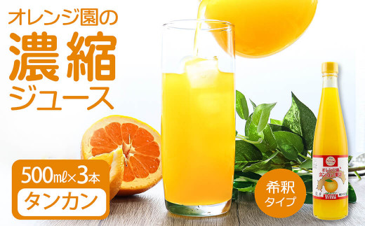 オレンジ園の濃縮ジュース タンカン 500ml 3本 希釈用 みかんジュース チューハイ用 ドリンク ジュース 柑橘類 蜜柑 みかん[R01118]