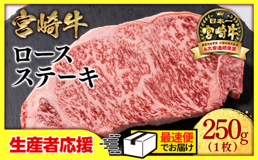 【生産者応援】宮崎牛ロースステーキ 1枚（250g×1枚）牛肉 ステーキ 高級部位 ブランド牛 ミヤチク 内閣総理大臣賞4連覇＜0.8-1＞【最速便】 1293757 - 宮崎県西都市