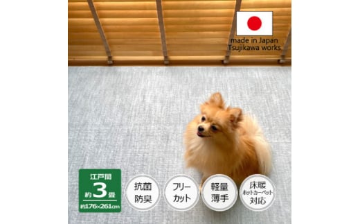 カーペット 日本製 抗菌防臭 犬 猫 ペット対応 ビオラ 176×261cm 江戸間 3畳用 グレー【1518705】 1411371 - 大阪府和泉市