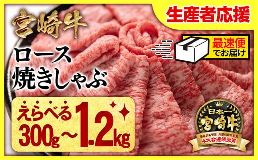 【お歳暮ギフト対応可】生産者応援 宮崎牛ローススライス＜ 選べる 300g～1200g ＞小分け 牛肉  焼きしゃぶ すき焼き しゃぶしゃぶ 鉄板焼肉 高級部位 ブランド牛 ミヤチク 内閣総理大臣賞4連覇 国産 黒毛和牛数量限定 支援品