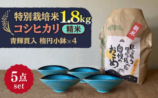 先行予約 【令和6年産新米】 精米 コシヒカリ 特別栽培米 （1.8kg） + 【美濃焼】 青輝貫入 楕円小鉢 （4枚） 【山松加藤松治郎商店】  [TEU041] / 岐阜県多治見市 | セゾンのふるさと納税