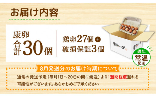 【ふるさと納税】霧島山麓育ち こだわり卵 康卵 たまご 玉子 生卵 鶏卵 30個入り 破損保証3個含む MS L 混合 宮崎県産