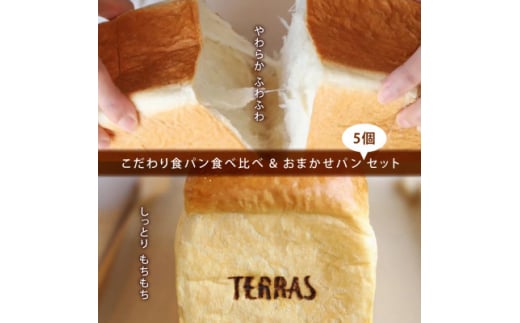 [TERRAS]こだわり食パン食べ比べ&おまかせパン5個セット[冷凍]