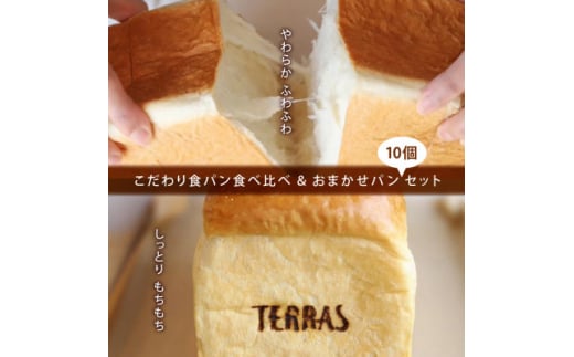 ＜TERRAS＞こだわり食パン食べ比べ&おまかせパン10個セット〈冷凍〉【1519931】 1379935 - 兵庫県尼崎市