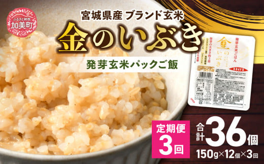 宮城県産ブランド玄米 発芽玄米パックごはん「金のいぶき」定期便3回 合計36回（150g×12個×3回）