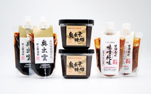 [井上醤油]天然醸造味噌三昧セット[味噌 500g 2個 味噌純味 230g 2個 赤味噌焼肉だれ 180g 2個 奥出雲 井上醤油店 調味料 みそ 国産 3種 詰め合わせ 詰合せ セット 贈り物 ギフト プレゼント]