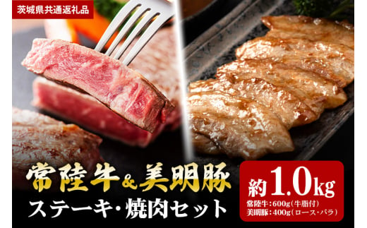 【ステーキ焼肉セット】常陸牛ステーキ600ｇ・美明豚焼肉用400ｇ（茨城県共通返礼品） 870402 - 茨城県笠間市