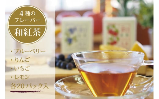 黒姫和漢薬研究所「和紅茶 4フレーバーセット」 20パック×４種｜信濃町産甘茶入り／りんご、ブルーベリー、レモン、ゆずのフレーバー【長野県信濃町ふるさと納税】 1383081 - 長野県信濃町