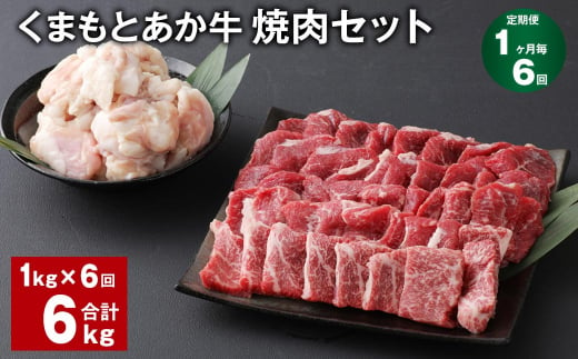 【1ヶ月毎6回定期便】 くまもとあか牛 焼肉セット 計約6kg（約1kg✕6回） 焼肉 もも ホルモン 1385125 - 熊本県上天草市