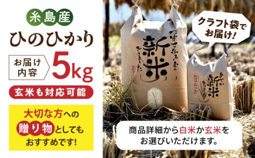 糸島産 雷山 のふもと 栽培期間中 農薬 不使用 の米 5kg ひのひかり ヒノヒカリ