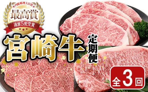 ＜全3回・定期便＞宮崎牛定期便(ロースステーキ・600g、肩焼肉・400g、ワンポンドステーキ・454g)A4 A5 国産 牛肉 精肉 宮崎県産 お肉 黒毛和牛 お取り寄せ 焼き肉 ステーキ【SJ010】【日本ハムマーケティング株式会社】 1477502 - 宮崎県日之影町