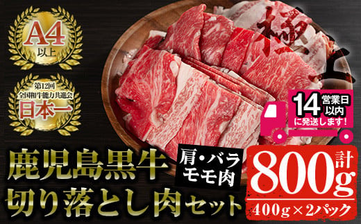 鹿児島黒牛 切り落とし肉詰め合わせ(計800g・400g×2P) 国産 黒毛和牛 切り落とし【佐多精肉店】A23-v01