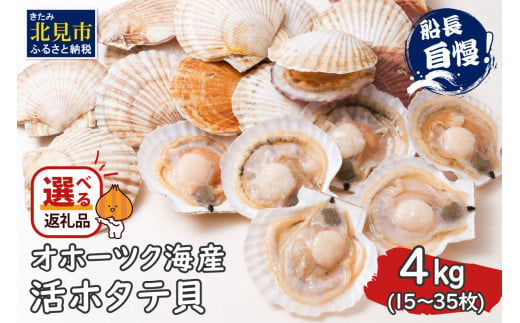 [2024年11月中お届け]とれたて新鮮!オホーツク海産 活ホタテ貝 4kg 15〜35枚 ( 魚介 海鮮 貝 帆立 ほたて ホタテ 4キロ カレー シチュー 肉厚 )[114-0004-2024]