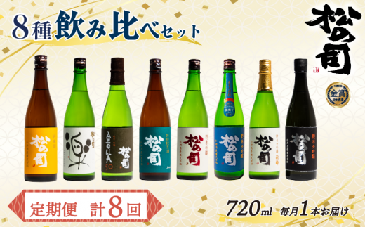 定期便 回数選べる 松の司 8本(1種類×8回) 720ml 「純米酒」 「AZOLLA50」 「楽」 「陶酔」 「純米吟醸」 「竜王山田錦」 「特別純米酒」 「黒」