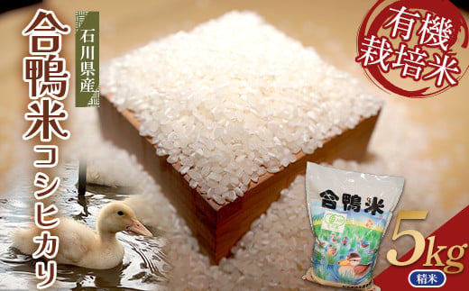 令和5年産 石川県産 有機栽培米コシヒカリ（合鴨米）精米5kg お米 合鴨 F6P-1932 1401575 - 石川県加賀市