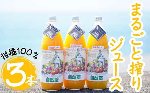 ⑭自然塾　柑橘100%まるごと絞りジュース　３本入り　みかんジュース オレンジ ポンカン 不知火 温州 ドリンク 飲料 飲み物 朝食 無添加 季節 旬 1404080 - 三重県熊野市