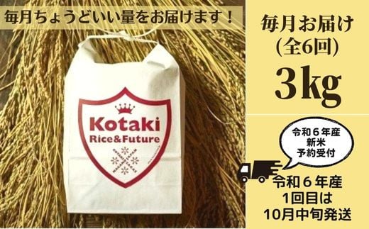 ≪令和6年産先行予約≫毎月ちょうどいい量をお届けます!希少米コタキホワイト3kg毎月お届け(6回) 1391222 - 長野県栄村