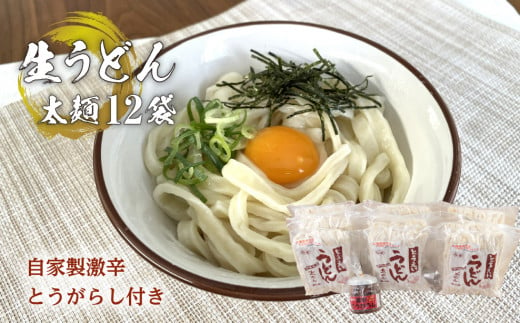 生うどん太麺１２袋セット　自家製激辛とうがらし付き 545644 - 山梨県大月市