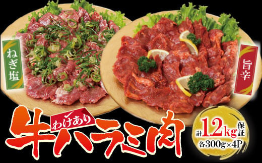P61-43 【訳あり】牛ハラミ肉(旨辛、ねぎ塩) 1.2kg