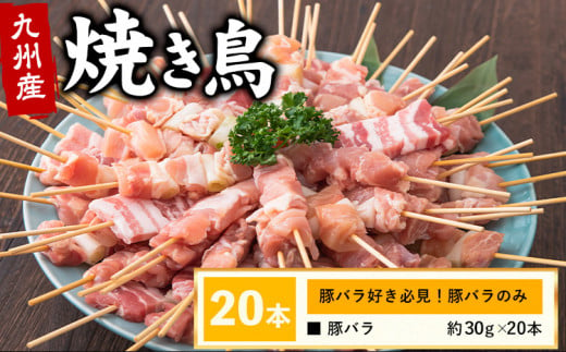 九州産焼き鳥 豚バラ串 20本 焼鳥 [30日以内に出荷予定(土日祝除く)]熊本県 葦北郡 津奈木町 ナンキューフーズ株式会社 豚バラ