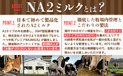 なかしべつ牛乳プレミアム NA2 MILK 1L×12本