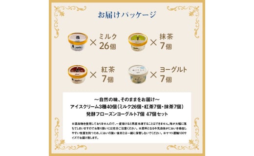 【無添加】北海道 アイスクリーム3種×40個（ミルク・紅茶・抹茶）とフローズンヨーグルト×7個セット