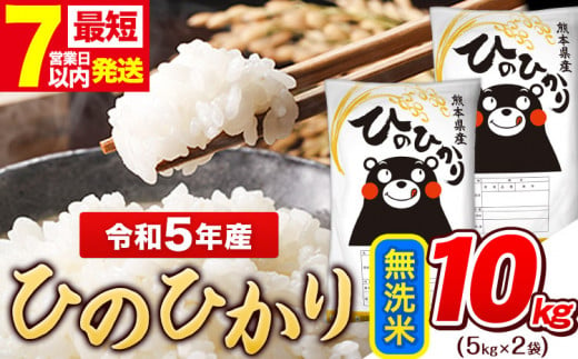 令和5年産 ひのひかり 無洗米 10kg 《7-14営業日以内に出荷予定(土日祝除く)》5kg×2袋 熊本県産 米 精米 ひの 熊本県 玉東町  1409124 - 熊本県玉東町