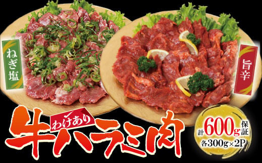 P61-44 【訳あり】牛ハラミ肉(旨辛、ねぎ塩) 600g