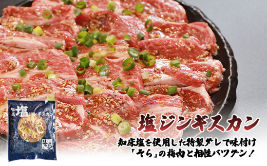 【定期便：全3回】知床ジンギスカン店「そら」知床ジンギスカン味付き「塩ダレ」生ラム肩ロース900g（300g×3）