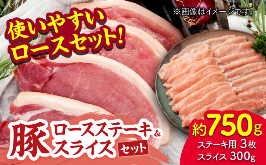 豚ロースステーキ&スライスセット 約750g(ステーキ用 約150g×3枚・スライス 約300g×1pc)[吉里精肉]ぶた ブタ 肉 ステーキ スライス ロース 小分け パック 冷凍 冷凍便 熊本県 