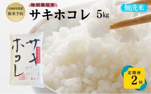 [令和6年産新米予約][2ヵ月定期便][無洗米]特別栽培米サキホコレ5kg×2回 合計10kg