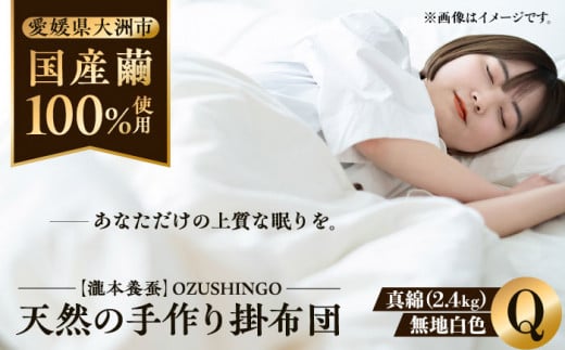 快適で上質な眠りを！【大洲市産国産繭100％使用】純国産近江真綿（国産シルク）布団 正絹側生地OZUSHINGO 無地白色 クイーンサイズ 愛媛県大洲市/国産シルク近江真綿布団専門店 [AGBE010]布団 ふとん シルク 寝具 真綿 お正月 クリスマス 787177 - 愛媛県大洲市