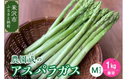 《 先行予約 》【 令和7年産 春芽 】 アスパラガス M 1kg （ 細物 M以下 ）〔 2025年 5月中旬頃 ～ 発送予定 〕 アスパラ 野菜 農園成 産地直送 農家直送 2025年産 1325474 - 山形県米沢市