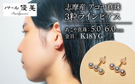 志摩産 アコヤ真珠 5-6ミリ 3粒 ライン ピアス ( K18 YG ) / アクセサリー ジュエリー ラインピアス 18金 6個 三重 伊勢 志摩 パール 本真珠 あこや アコヤ貝 ギフト 贈り物 贈答 贈答用 プレゼント 普段使い 人気 冠婚葬祭 結婚式 誕生日 記念日 慶事 [054-07]