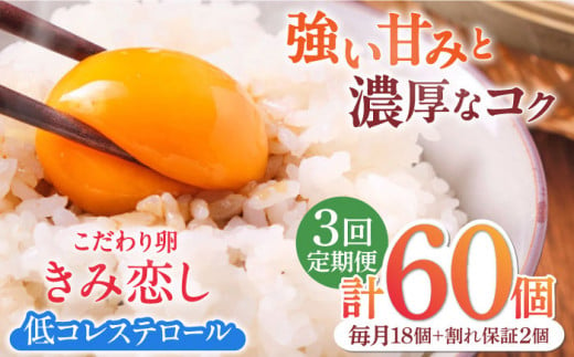 【3回定期便】きみ恋し 箱入り 20個（18個+割れ保証2個）×3ヶ月　総計60個 たまご 卵 玉子 タマゴ 鶏卵 濃厚 玉子焼き 卵焼き オムレツ たまごかけご飯 冷蔵 広川町 / 伊藤養鶏場 [AFAJ005] 1251020 - 福岡県広川町