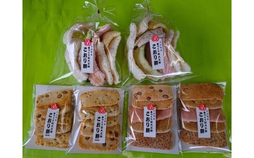 昔なつかしばあちゃんの味　こおり餅（甘：5枚×2袋　塩味：5枚×2袋　徳用ソフト：80g×2袋） 1397653 - 富山県富山市