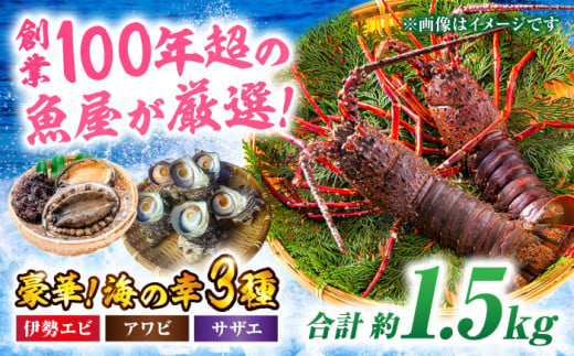 老舗鮮魚店の厳選！豪華天然魚介3種セット！（イセエビ約300ｇ・アワビ約200g・サザエ約1kg）