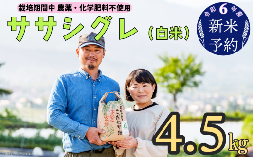 令和６年産　新米予約 【栽培期間中 農薬・化学肥料不使用】ササシグレ(白米)4.5kg真空包装（6-49） 1411903 - 長野県飯山市