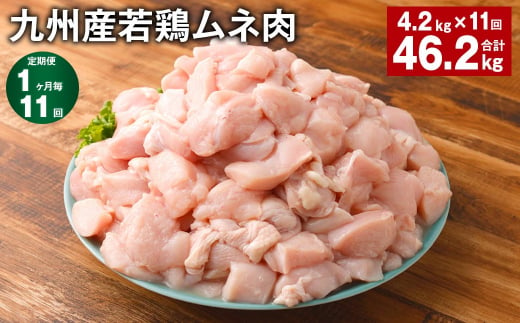 【1ヶ月毎11回定期便】 九州産若鶏ムネ肉 計約46.2kg（約4.2kg✕11回） 鶏肉 ムネ肉 むね肉 1398632 - 熊本県菊池市