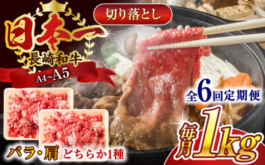 【全6回定期便】【A4～A5】長崎和牛切り落とし　1kg(500g×2p）【株式会社 MEAT PLUS】 [QBS049] 1413896 - 長崎県佐々町