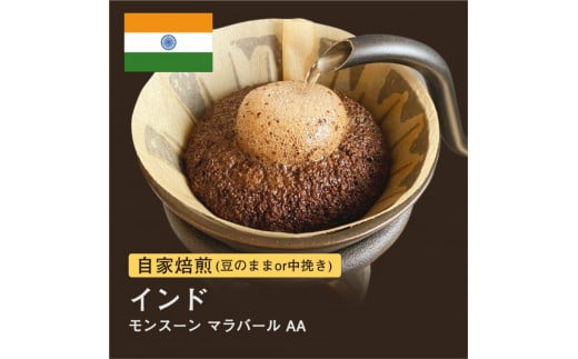 自家焙煎コーヒー!#019 310g インド モンスーン マラバール AA 珈琲(豆または中挽きから選択)