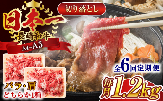 【全6回定期便】【A4～A5】長崎和牛切り落とし　1.2kg(600g×2p）【株式会社 MEAT PLUS】 [QBS052] 1413899 - 長崎県佐々町