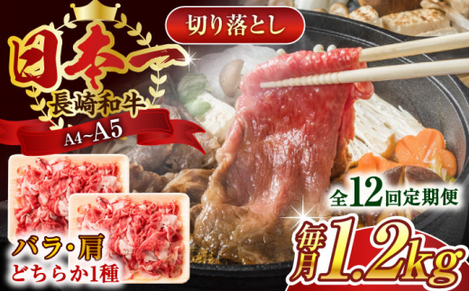 【全12回定期便】【A4～A5】長崎和牛切り落とし　1.2kg(600g×2p）【株式会社 MEAT PLUS】 [QBS053] 1413900 - 長崎県佐々町