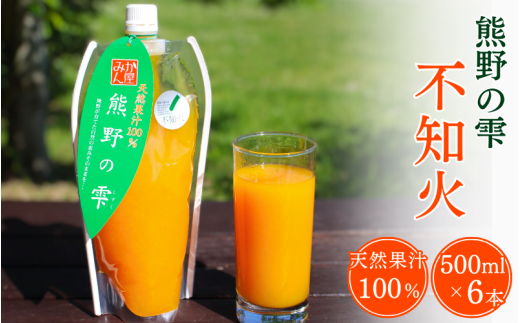 天然果汁100％ みかんジュース 熊野の雫（不知火）500ml×6 / ジュース 不知火 しらぬい デコポン 果汁100％ ストレート パウチ入 柑橘 和歌山県 田辺市【hso003】 1403948 - 和歌山県田辺市