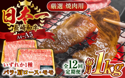 【全12回定期便】【A4～A5】長崎和牛焼肉用　1kg（500g×2p）【株式会社 MEAT PLUS】 [QBS038] 冷凍 国産牛 牛肉 ブランド牛 焼き肉 牛肉 肉 お取り寄せ 焼肉 BBQ バーベキュー / 長崎県 佐々町